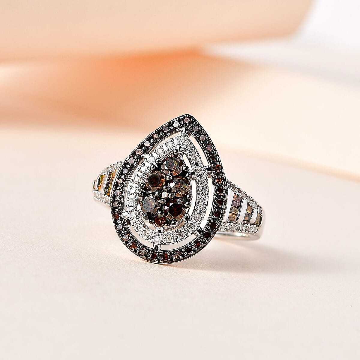 Red and White Diamond Ring in Platinum Over Sterling Silver (Size 6.0) 1.00 ctw image number 1