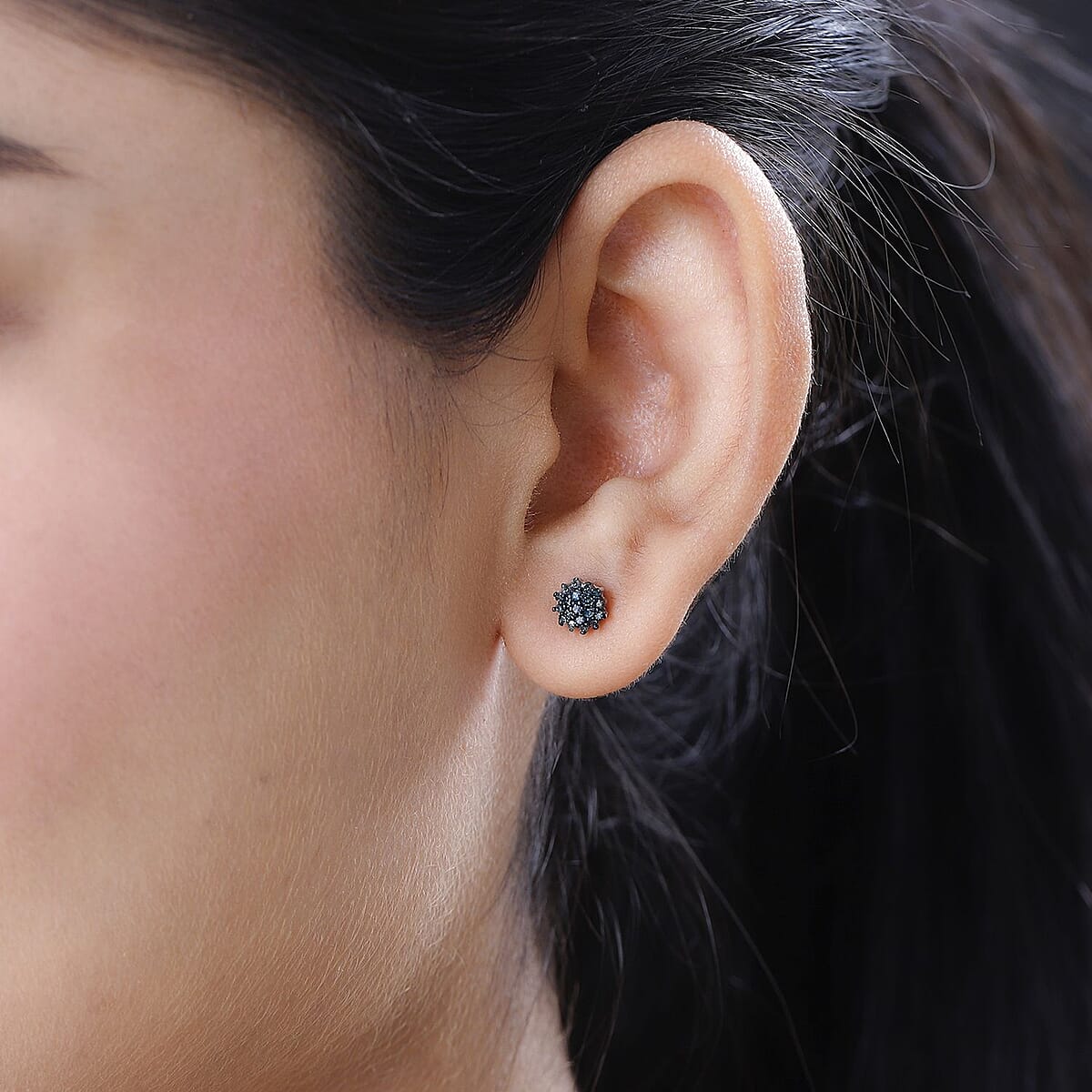 Blue Diamond Stud Earrings in Platinum Over Sterling Silver 0.25 ctw image number 2