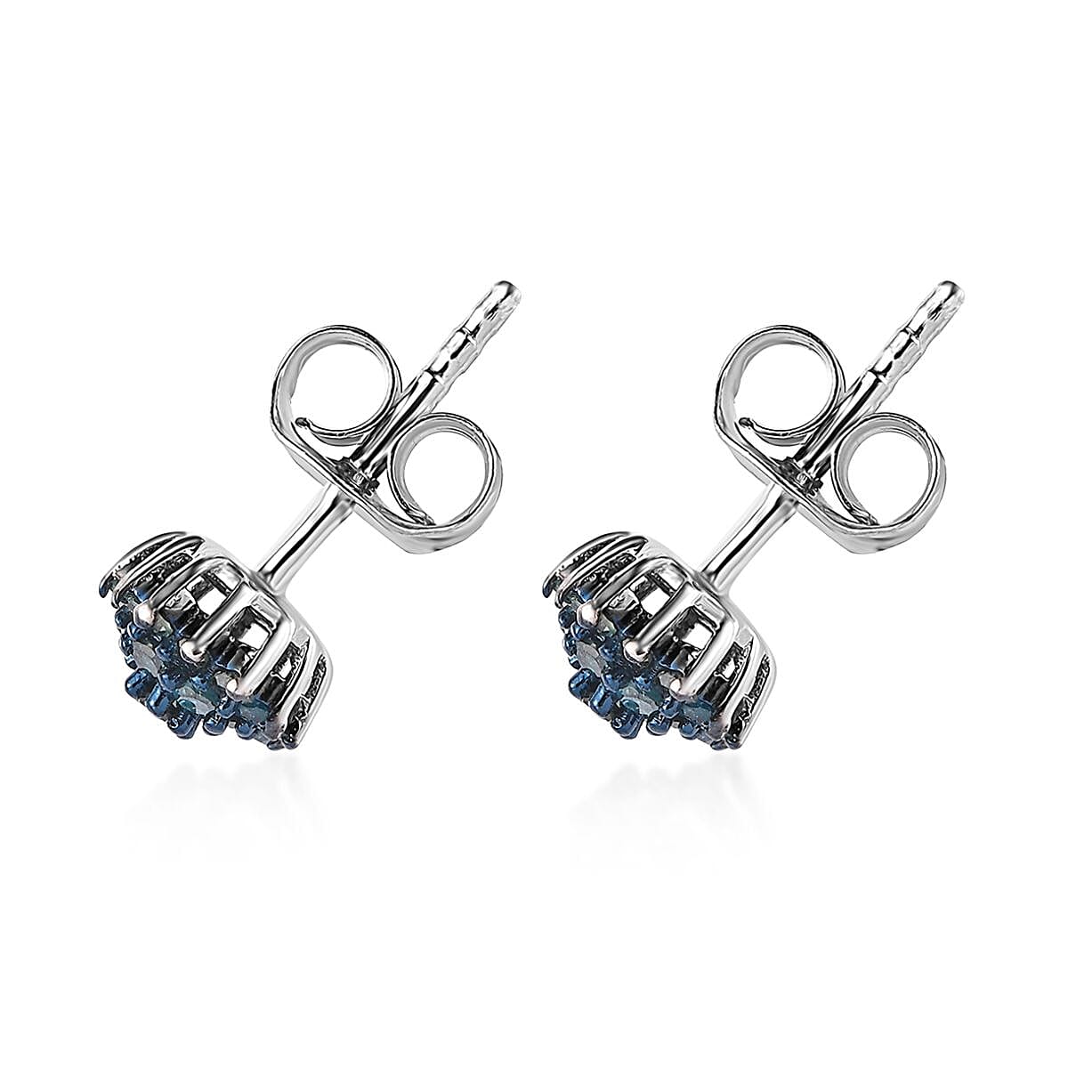 Blue Diamond Stud Earrings in Platinum Over Sterling Silver 0.25 ctw image number 3