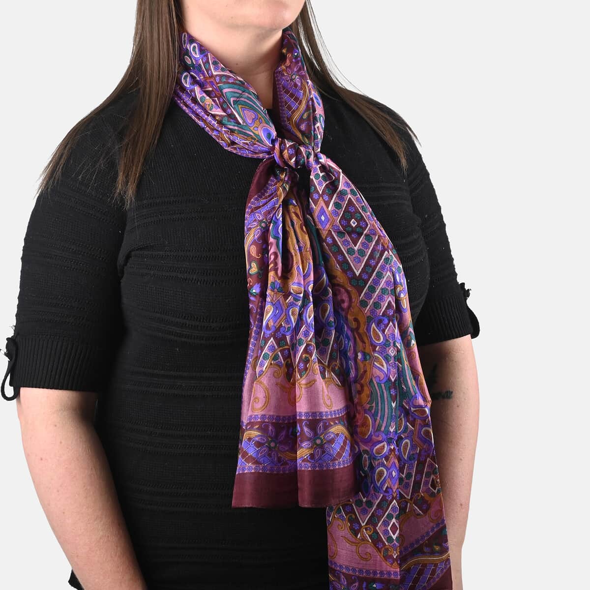 Purple Luxury Silk Decorative Scarf image number 1