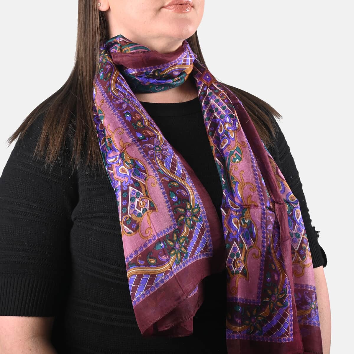 Purple Luxury Silk Decorative Scarf image number 3