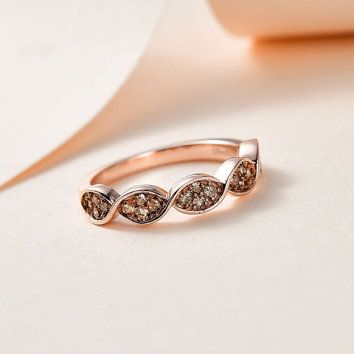 Natural Champagne Diamond Band Ring in Vermeil Rose Gold Over Sterling Silver (Size 10.0) 0.25 ctw image number 1