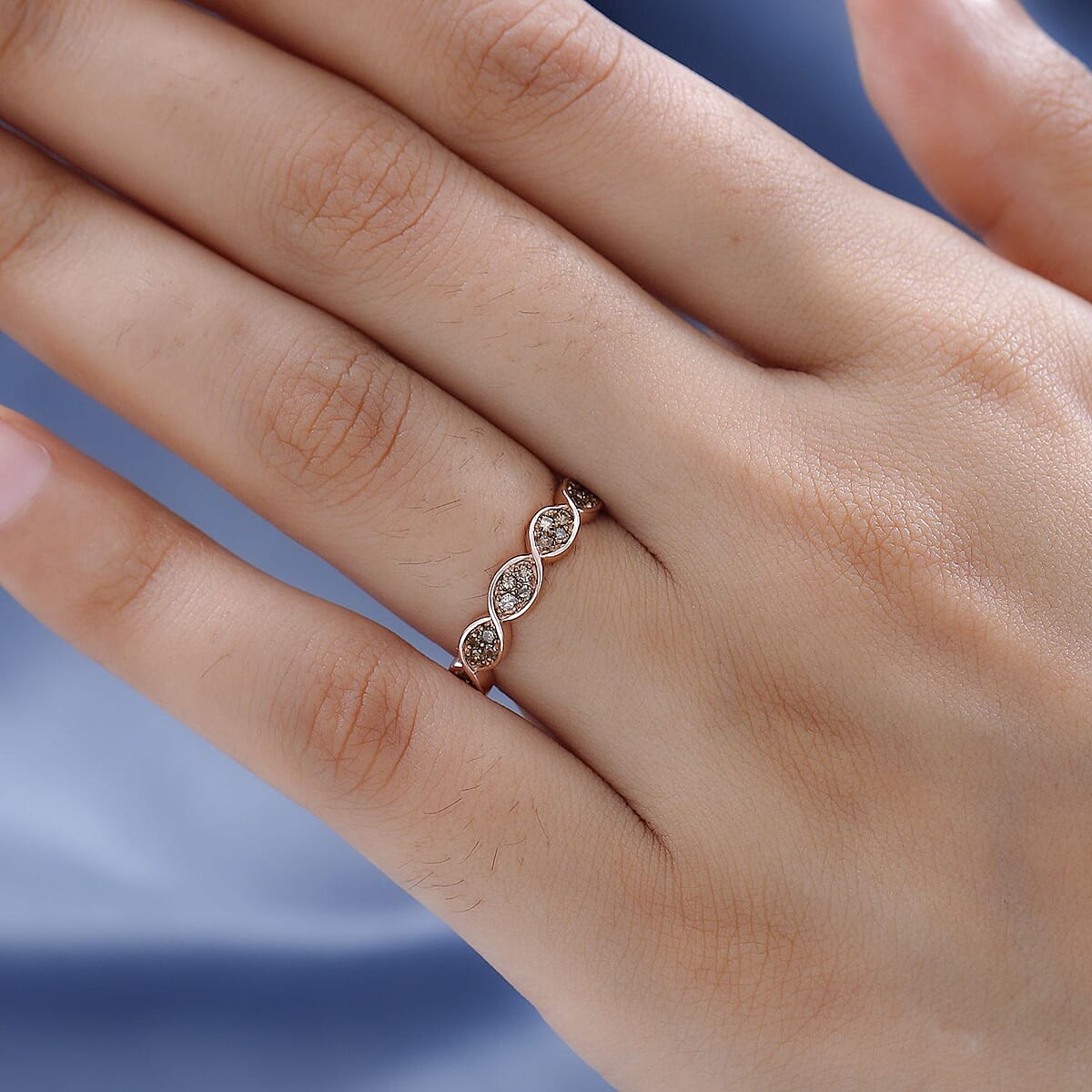 Natural Champagne Diamond Band Ring in Vermeil Rose Gold Over Sterling Silver (Size 10.0) 0.25 ctw image number 2
