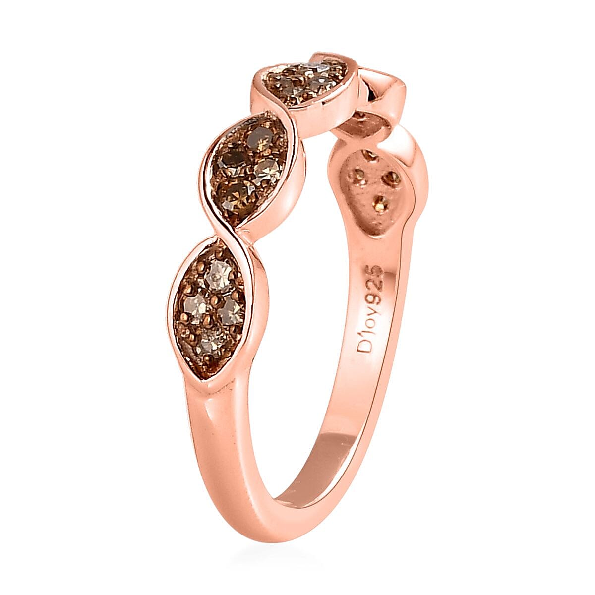Natural Champagne Diamond Band Ring in Vermeil Rose Gold Over Sterling Silver (Size 10.0) 0.25 ctw image number 3