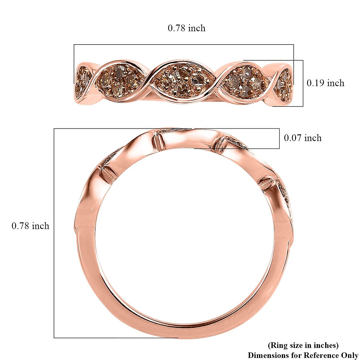 Natural Champagne Diamond Band Ring in Vermeil Rose Gold Over Sterling Silver (Size 10.0) 0.25 ctw image number 5