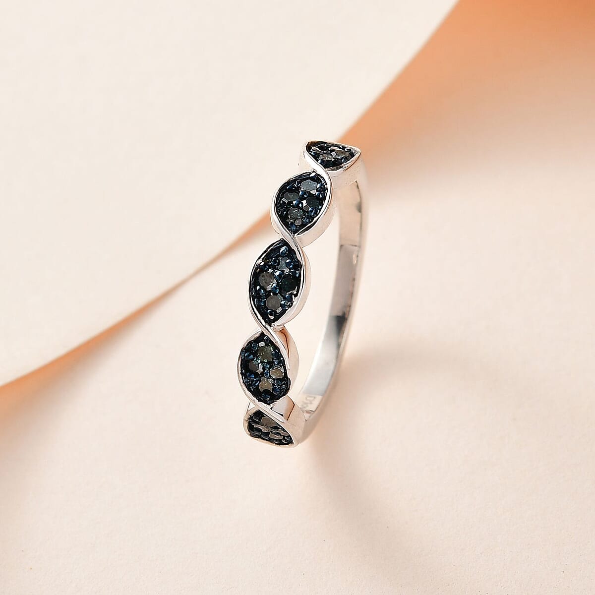 Blue Diamond Band Ring in Platinum Over Sterling Silver (Size 7.0) 0.25 ctw image number 1