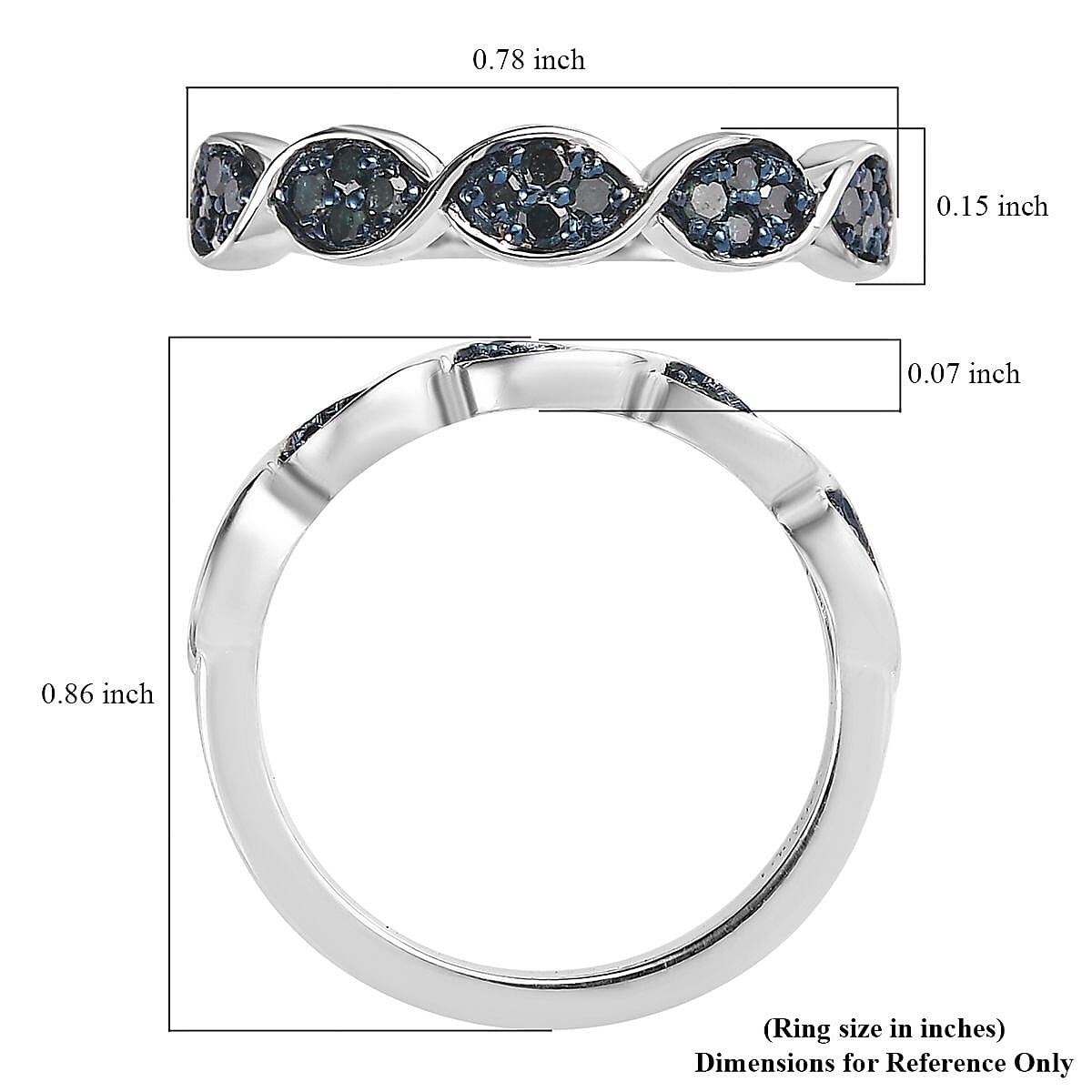 Blue Diamond Band Ring in Platinum Over Sterling Silver (Size 7.0) 0.25 ctw image number 5