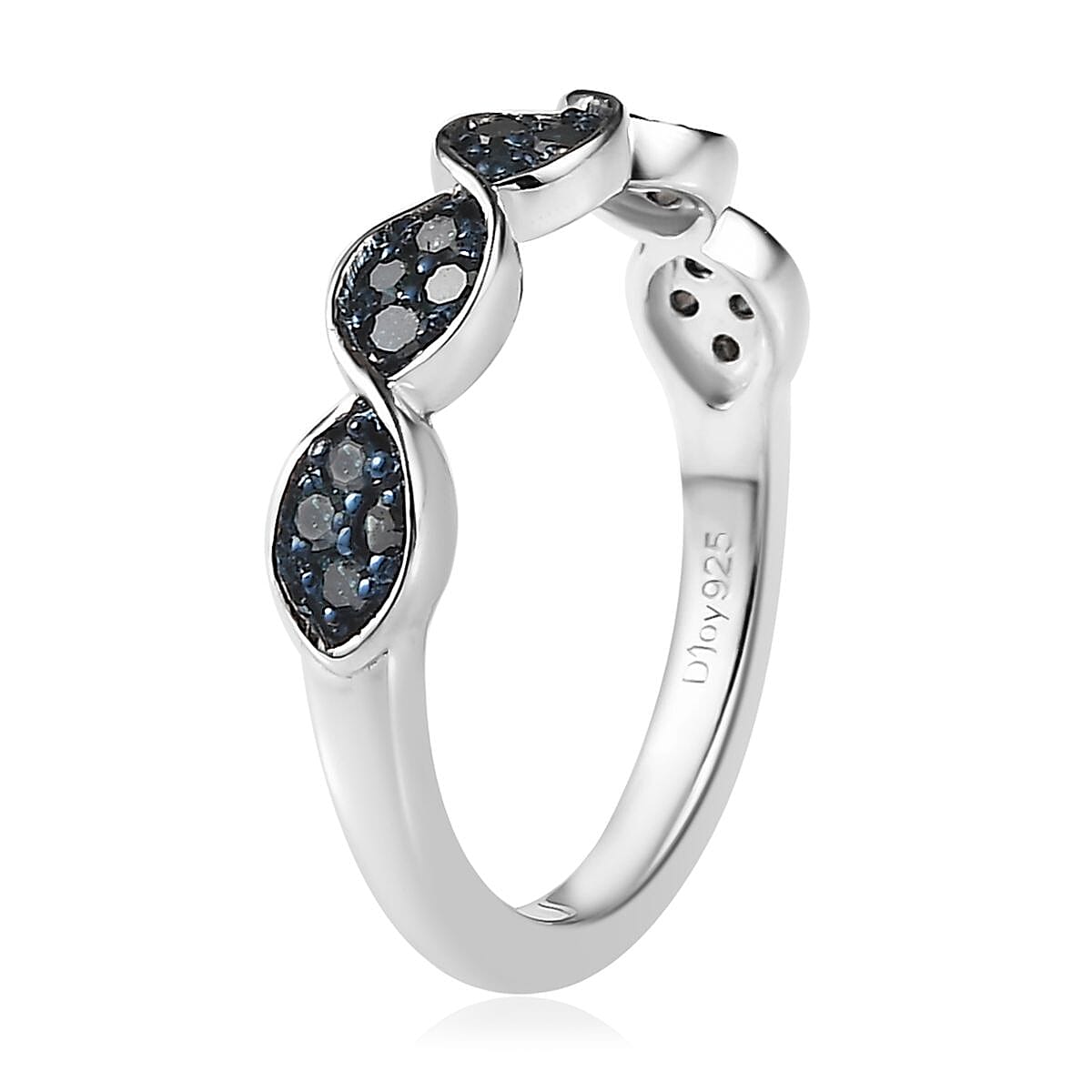 Blue Diamond Band Ring in Platinum Over Sterling Silver (Size 9.0) 0.25 ctw image number 3