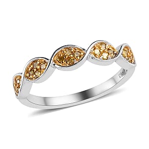 Yellow Diamond Band Ring in Platinum Over Sterling Silver (Size 6.0) 0.25 ctw