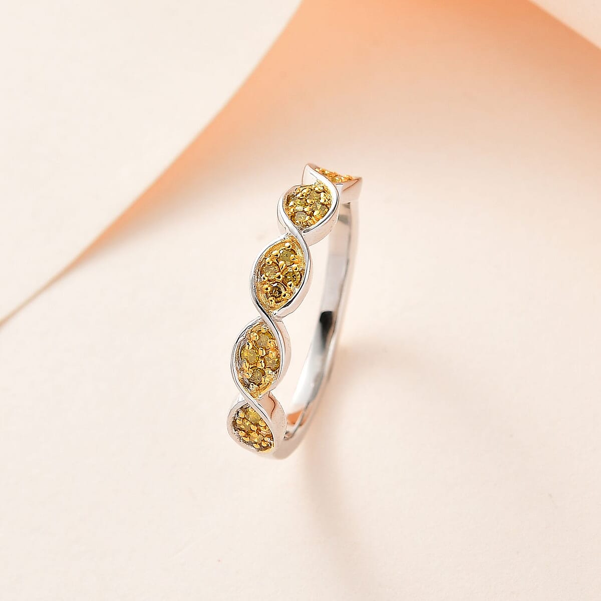 Yellow Diamond Band Ring in Platinum Over Sterling Silver (Size 6.0) 0.25 ctw image number 1