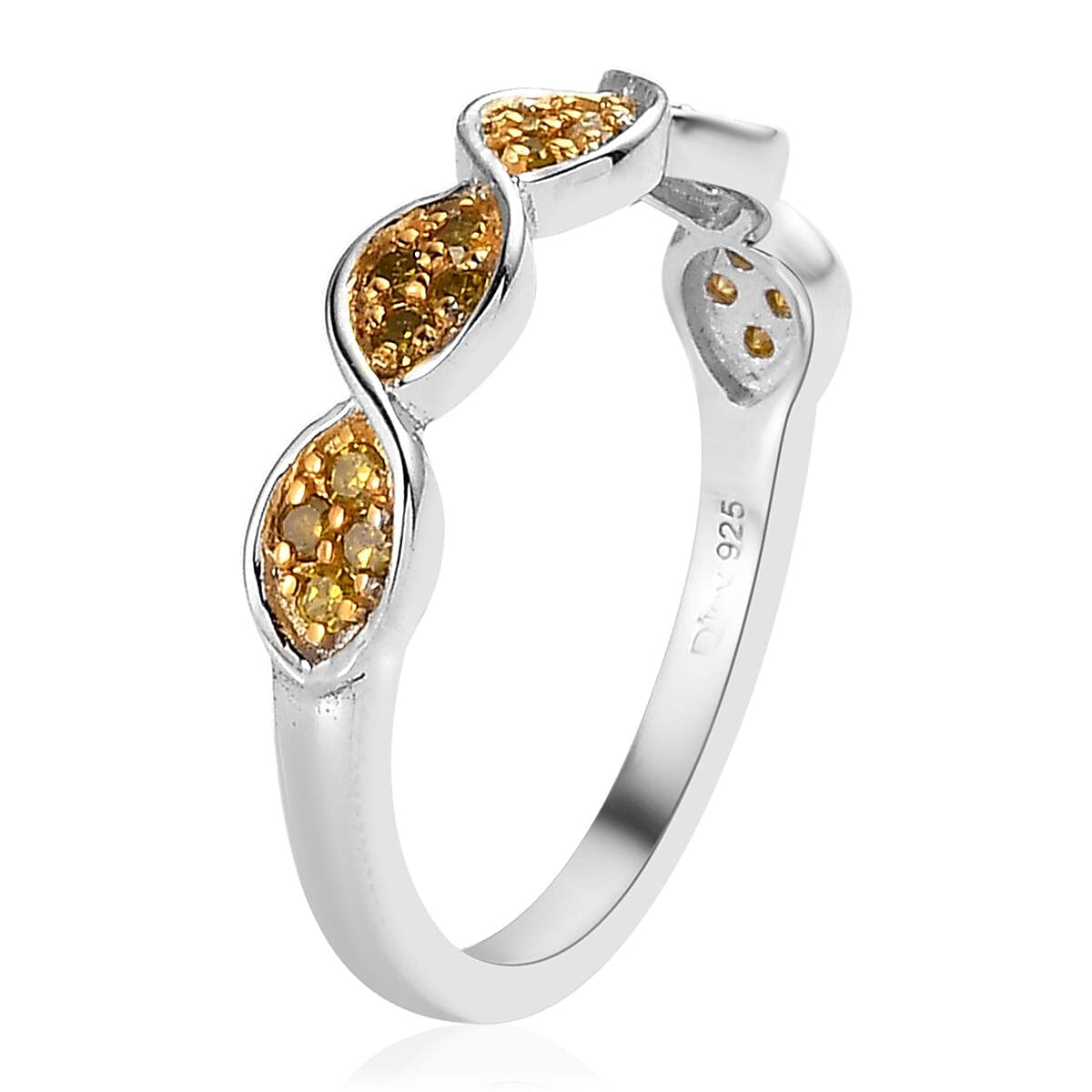 Yellow Diamond Band Ring in Platinum Over Sterling Silver (Size 6.0) 0.25 ctw image number 3