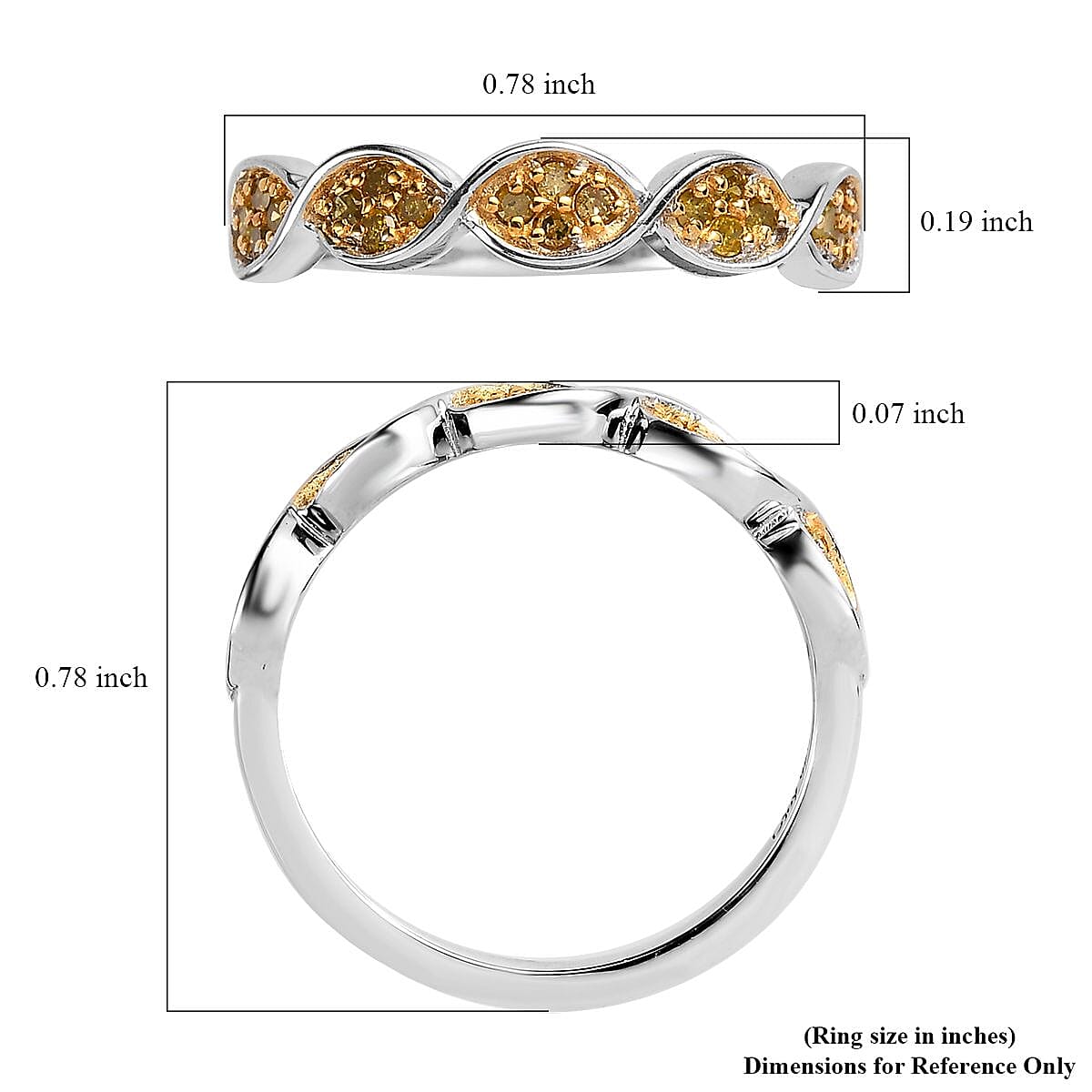 Yellow Diamond Band Ring in Platinum Over Sterling Silver (Size 6.0) 0.25 ctw image number 5