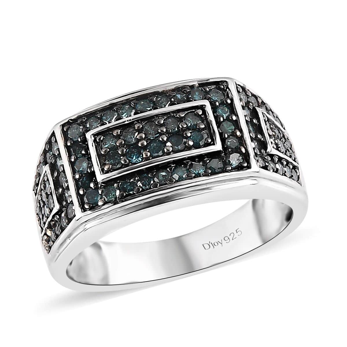 Blue Diamond Men's Ring in Platinum Over Sterling Silver 1.00 ctw image number 0