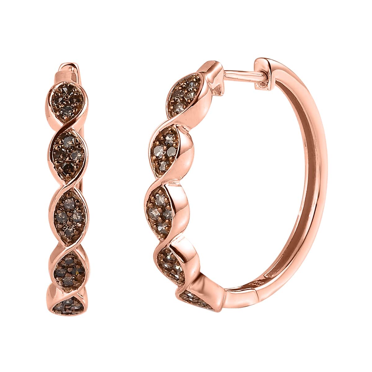 Natural Champagne Diamond Hoop Earrings in Vermeil Rose Gold Over Sterling Silver 0.50 ctw image number 0