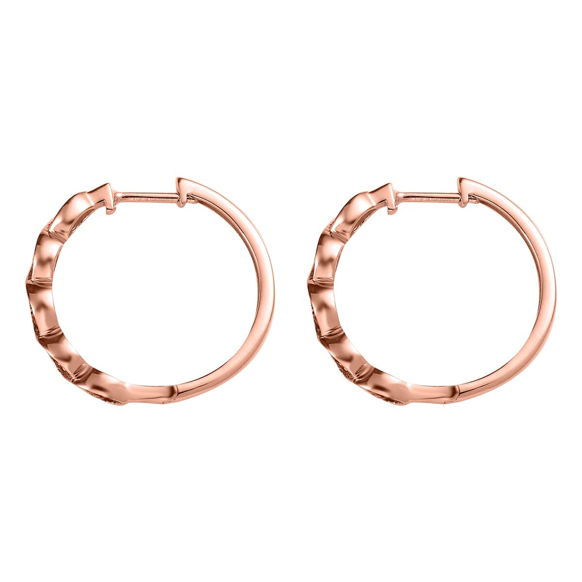 Natural Champagne Diamond Hoop Earrings in Vermeil Rose Gold Over Sterling Silver 0.50 ctw image number 3