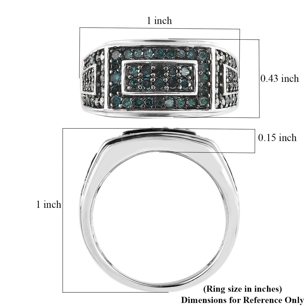Blue Diamond Men's Ring in Platinum Over Sterling Silver (Size 9.0) 1.00 ctw image number 5