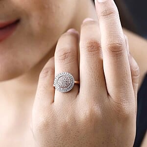 Natural Pink and White Diamond 0.50 ctw Ring in Vermeil Rose Gold Over Sterling Silver (Size 10.0)