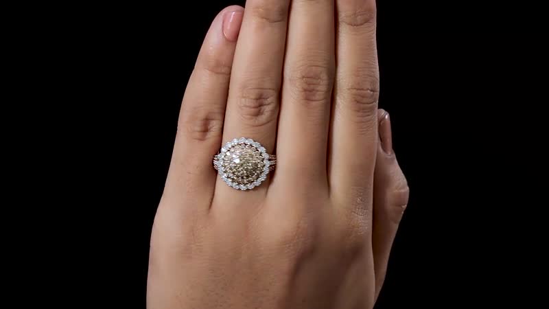 Natural Champagne and White Diamond Ring in Vermeil Rose Gold Over Sterling Silver (Size 10.0) 1.50 ctw