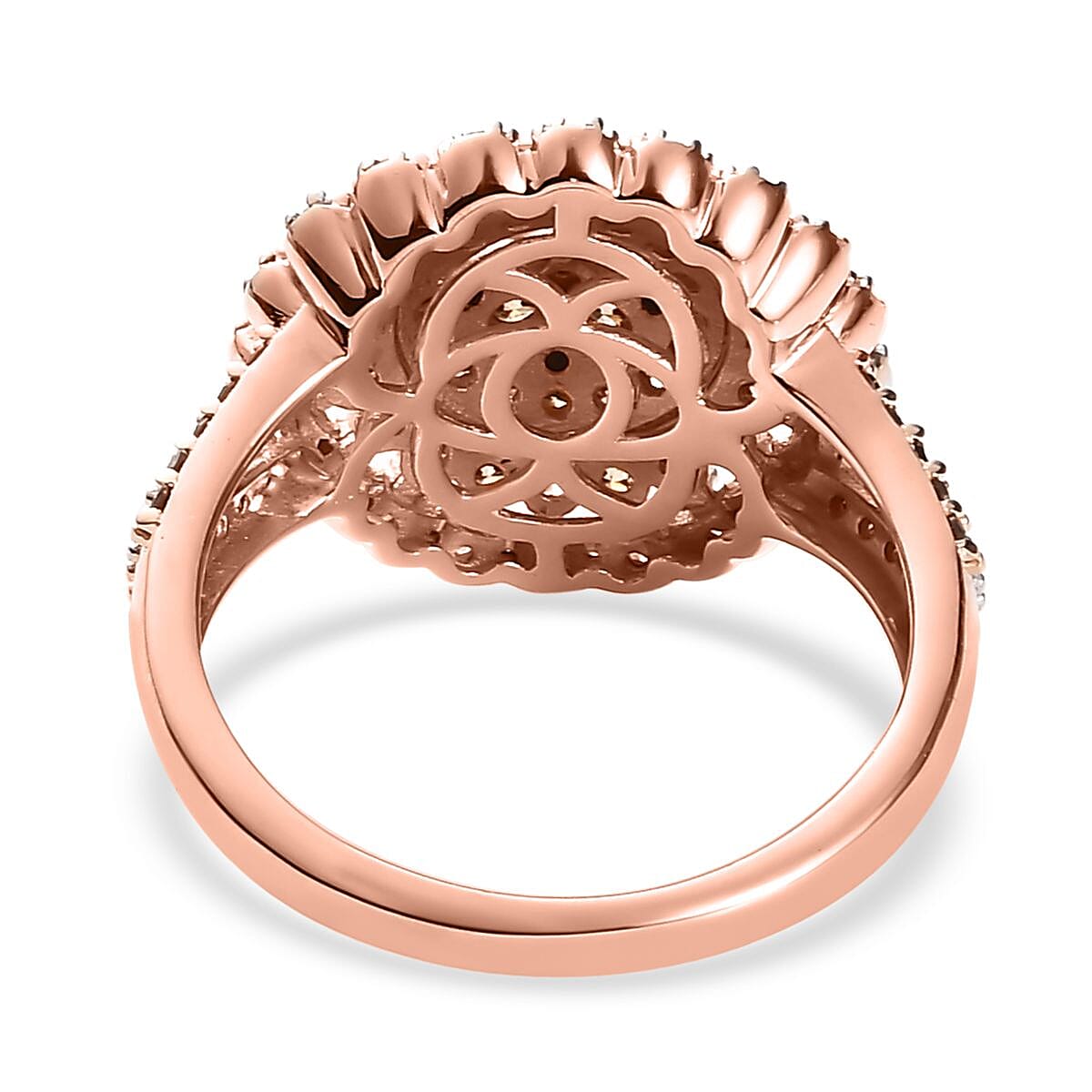 Natural Champagne and White Diamond Floral Ring in Vermeil Rose Gold Over Sterling Silver (Size 10.0) 1.50 ctw