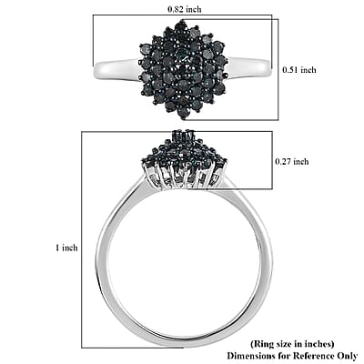 Blue Diamond (IR) Cocktail Ring in Platinum Over Sterling Silver (Size 6.0) 0.50 ctw