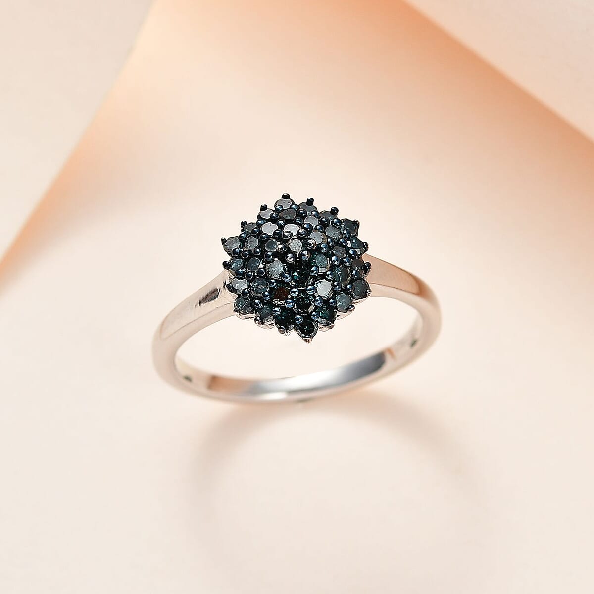 Blue Diamond Floral Ring in Platinum Over Sterling Silver (Size 6.0) 0.50 ctw image number 1