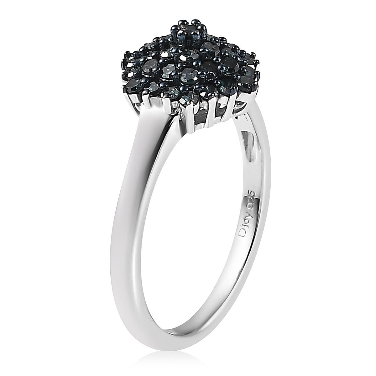 Blue Diamond Floral Ring in Platinum Over Sterling Silver (Size 6.0) 0.50 ctw image number 3