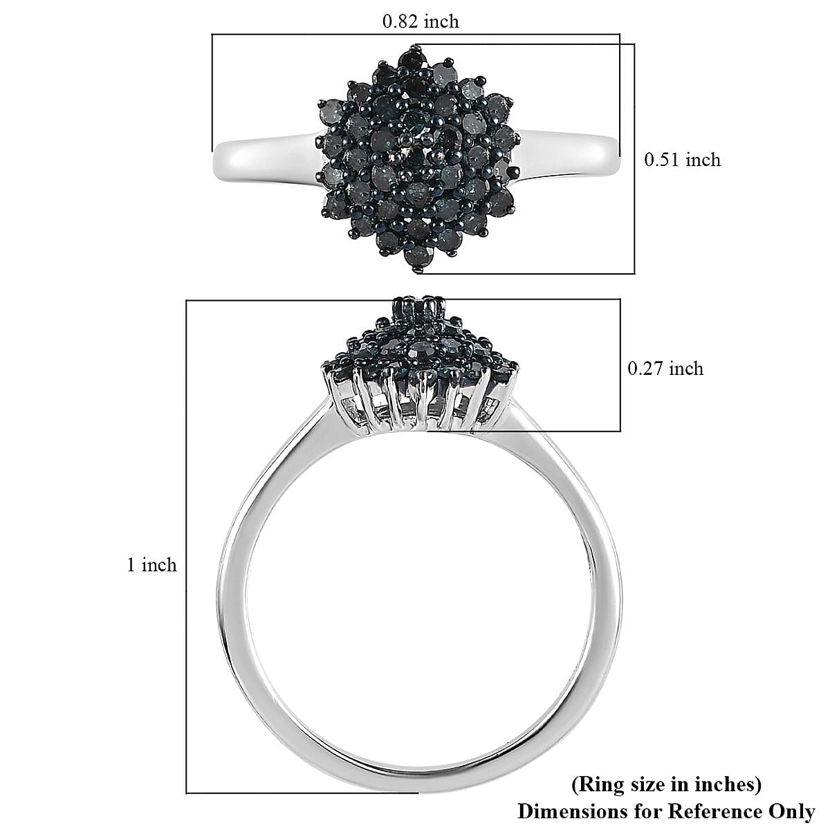 Blue Diamond Floral Ring in Platinum Over Sterling Silver (Size 6.0) 0.50 ctw image number 5