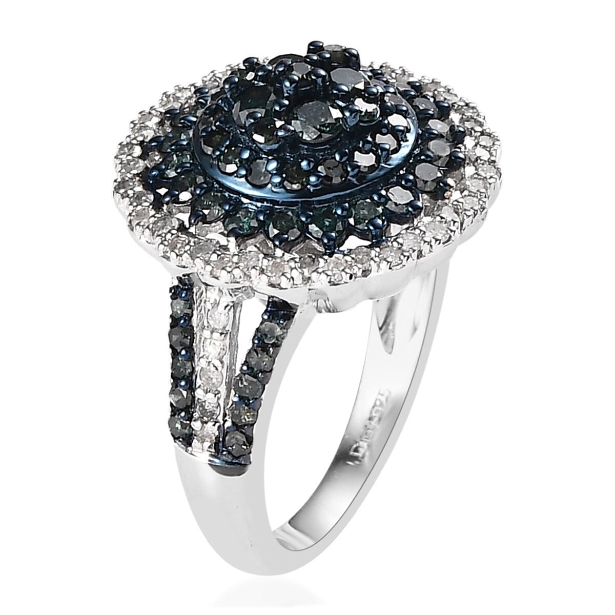 Blue and White Diamond Floral Ring in Platinum Over Sterling Silver (Size 6.0) 1.50 ctw image number 3