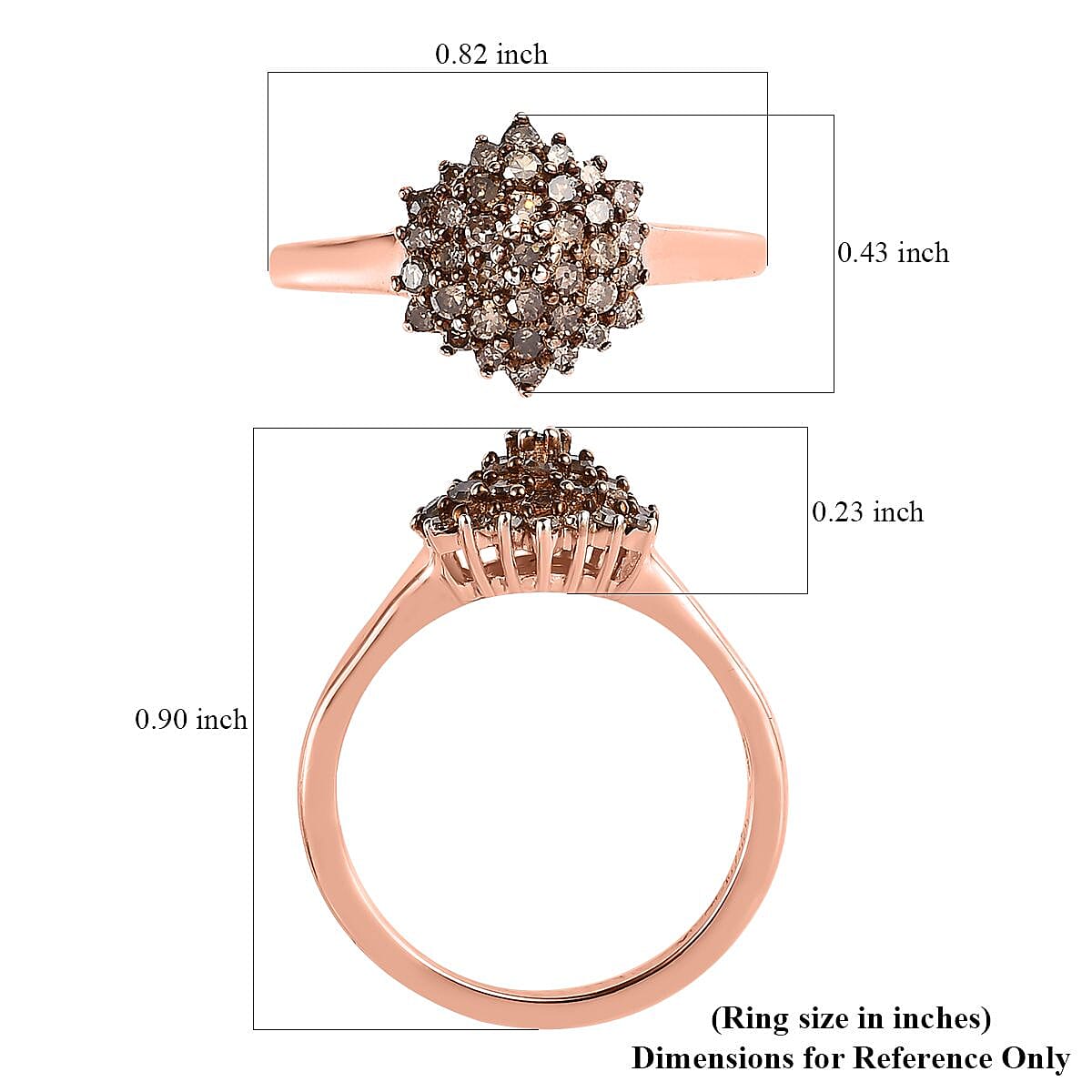 Natural Champagne Diamond Floral Ring in Vermeil Rose Gold Over Sterling Silver (Size 7.0) 0.50 ctw image number 5