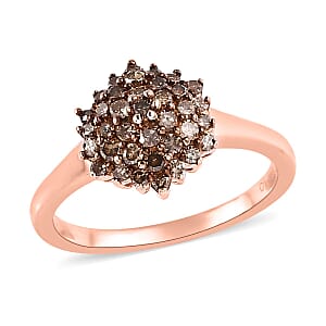 Natural Champagne Diamond Floral Ring in Vermeil Rose Gold Over Sterling Silver (Size 8.0) 0.50 ctw