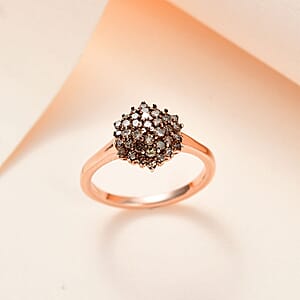 Natural Champagne Diamond Floral Ring in Vermeil Rose Gold Over Sterling Silver (Size 8.0) 0.50 ctw