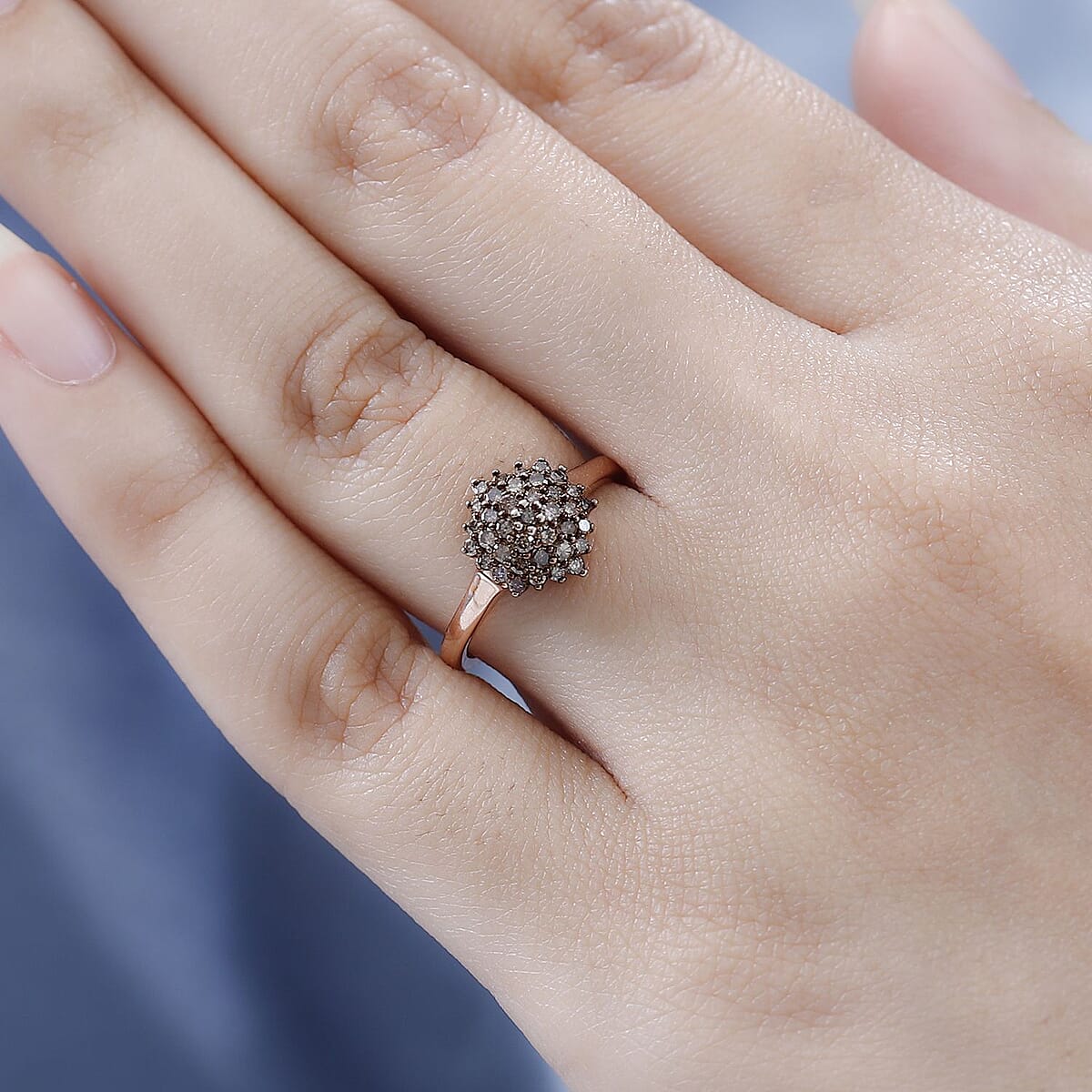 Natural Champagne Diamond Floral Ring in Vermeil Rose Gold Over Sterling Silver (Size 8.0) 0.50 ctw image number 2