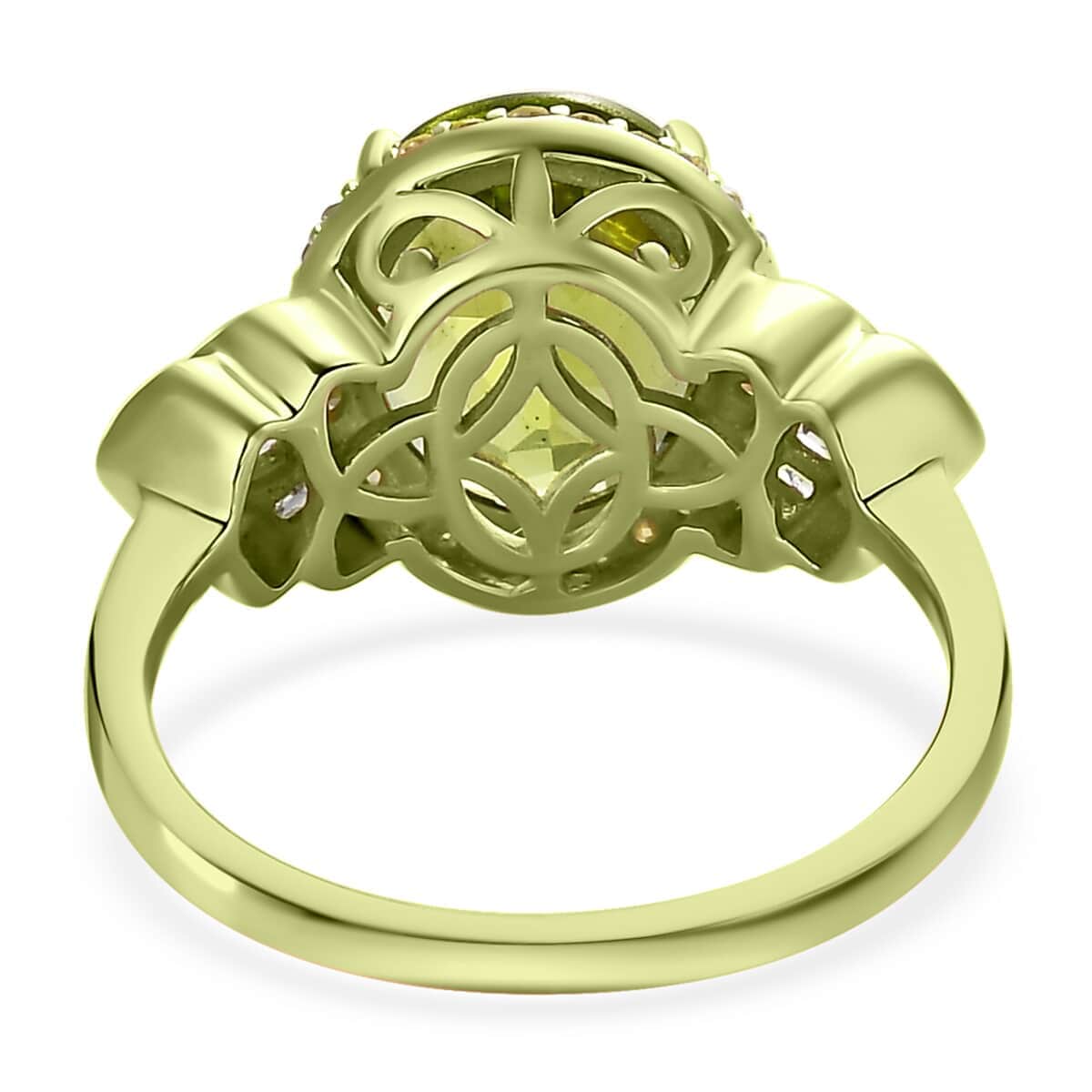 Luxoro 10K Green Gold Premium Peridot and I3 Natural Yellow and White Diamond Ring (Size 10.0) 3.90 ctw image number 4