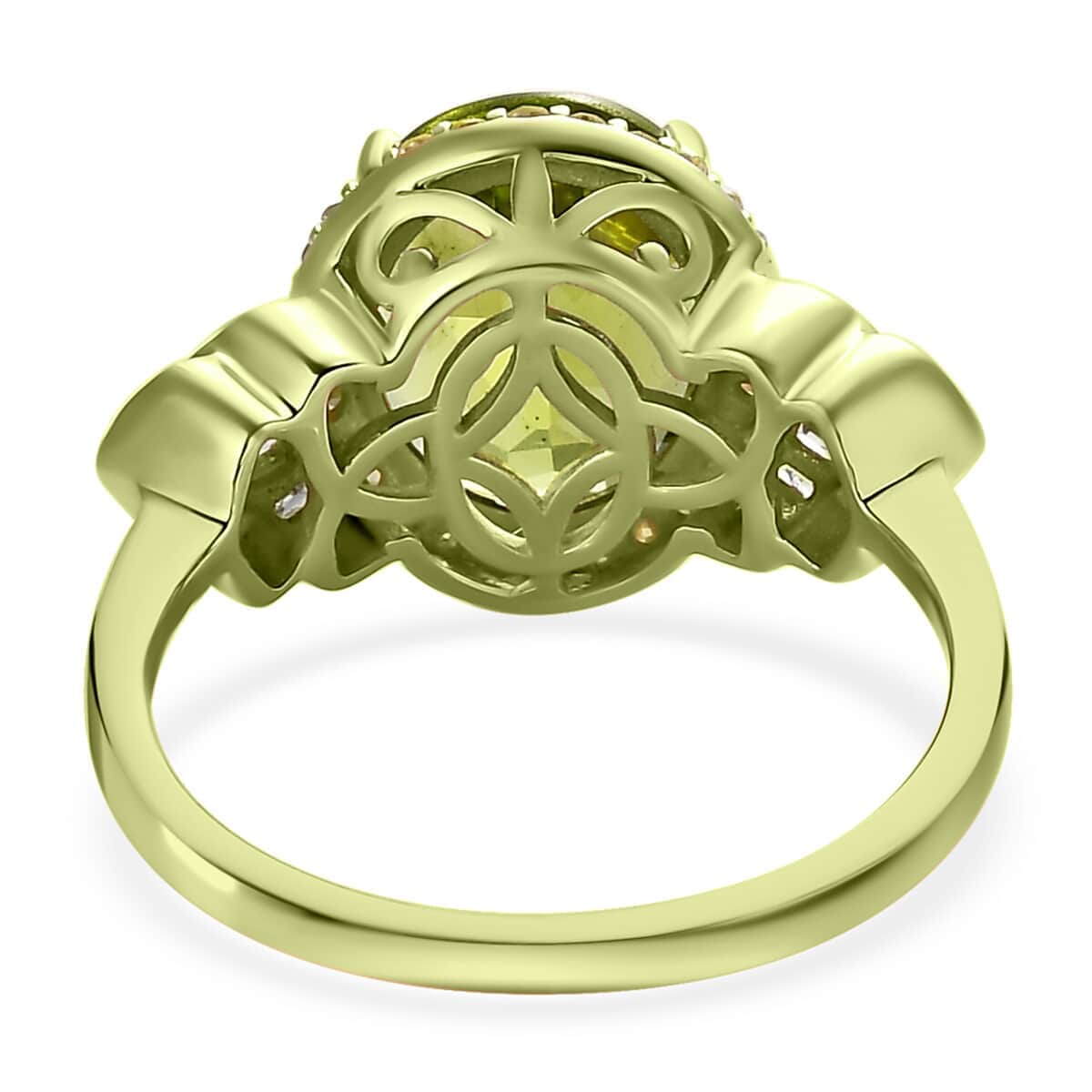 Luxoro 10K Green Gold Premium Peridot and I3 Natural Yellow and White Diamond Ring 3.90 ctw image number 4