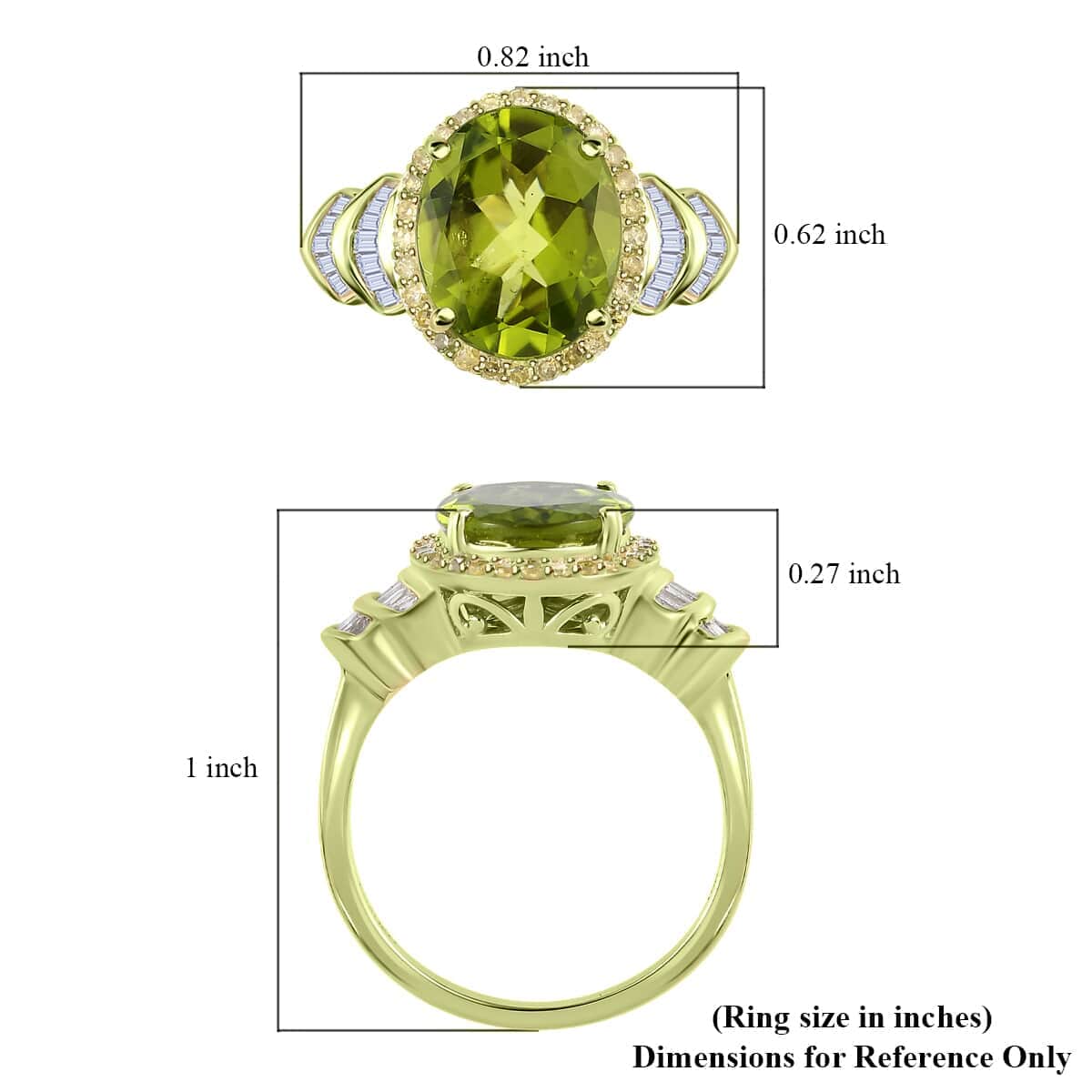 Luxoro 10K Green Gold Premium Peridot and I3 Natural Yellow and White Diamond Ring 3.90 ctw image number 5