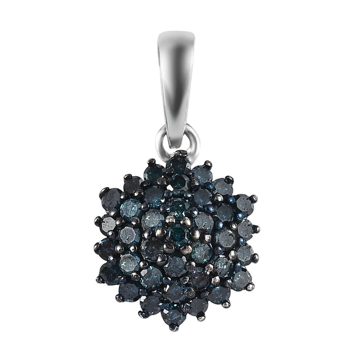 Blue Diamond Floral Pendant in Platinum Over Sterling Silver 0.50 ctw image number 0