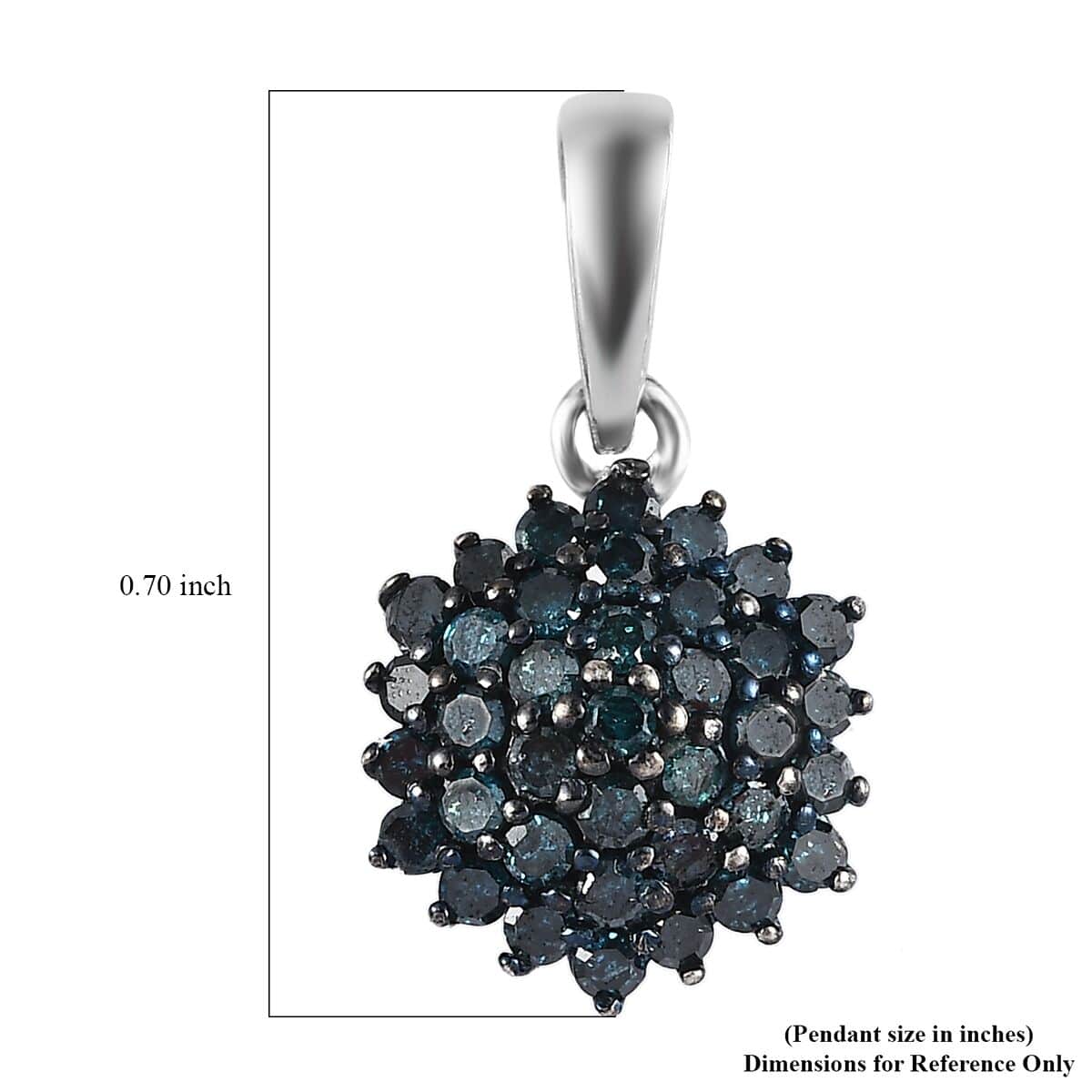 Blue Diamond Floral Pendant in Platinum Over Sterling Silver 0.50 ctw image number 5