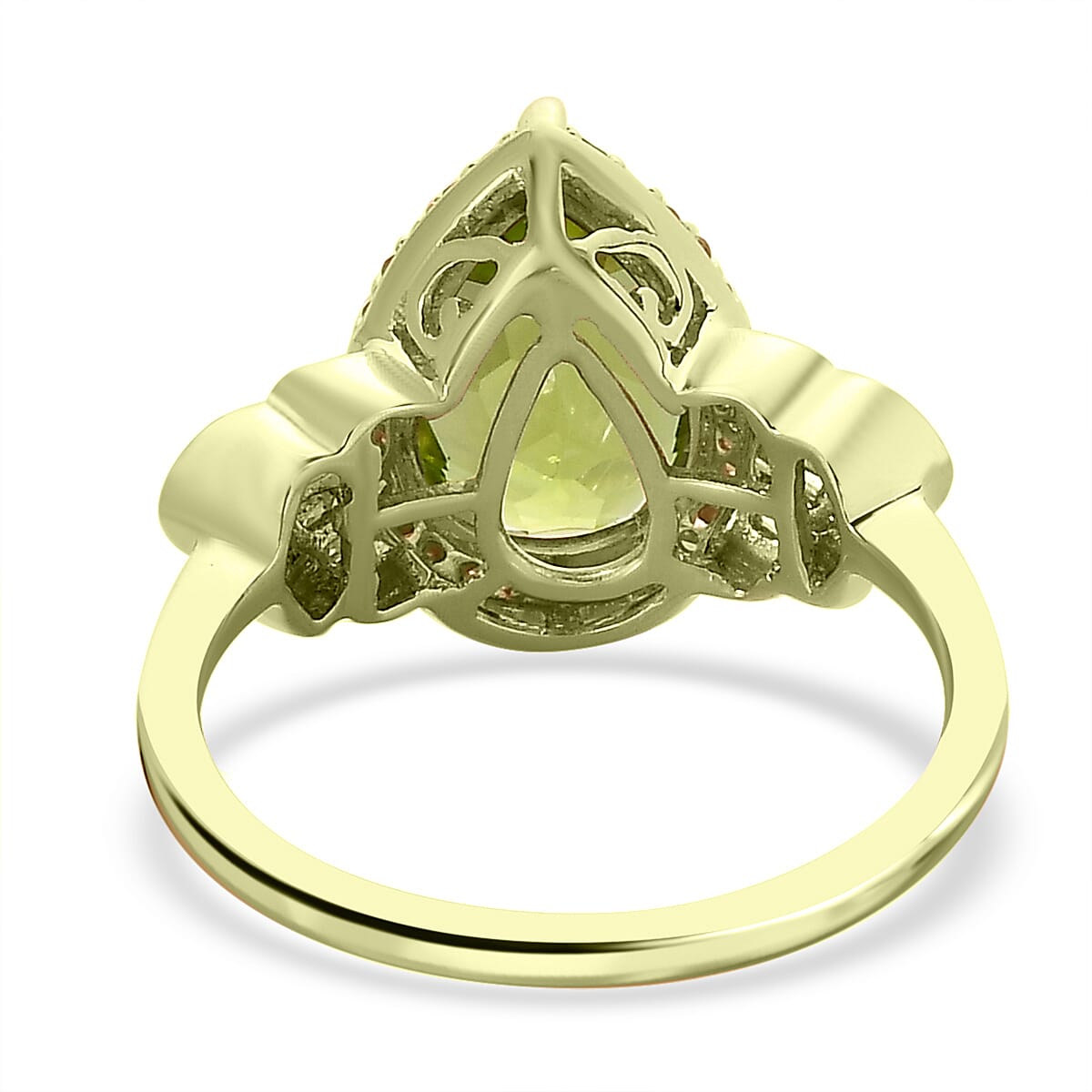 Luxoro 10K Green Gold Premium Peridot, I3 Natural Yellow and White Diamond Ring (Size 8.0) 3.50 ctw image number 4