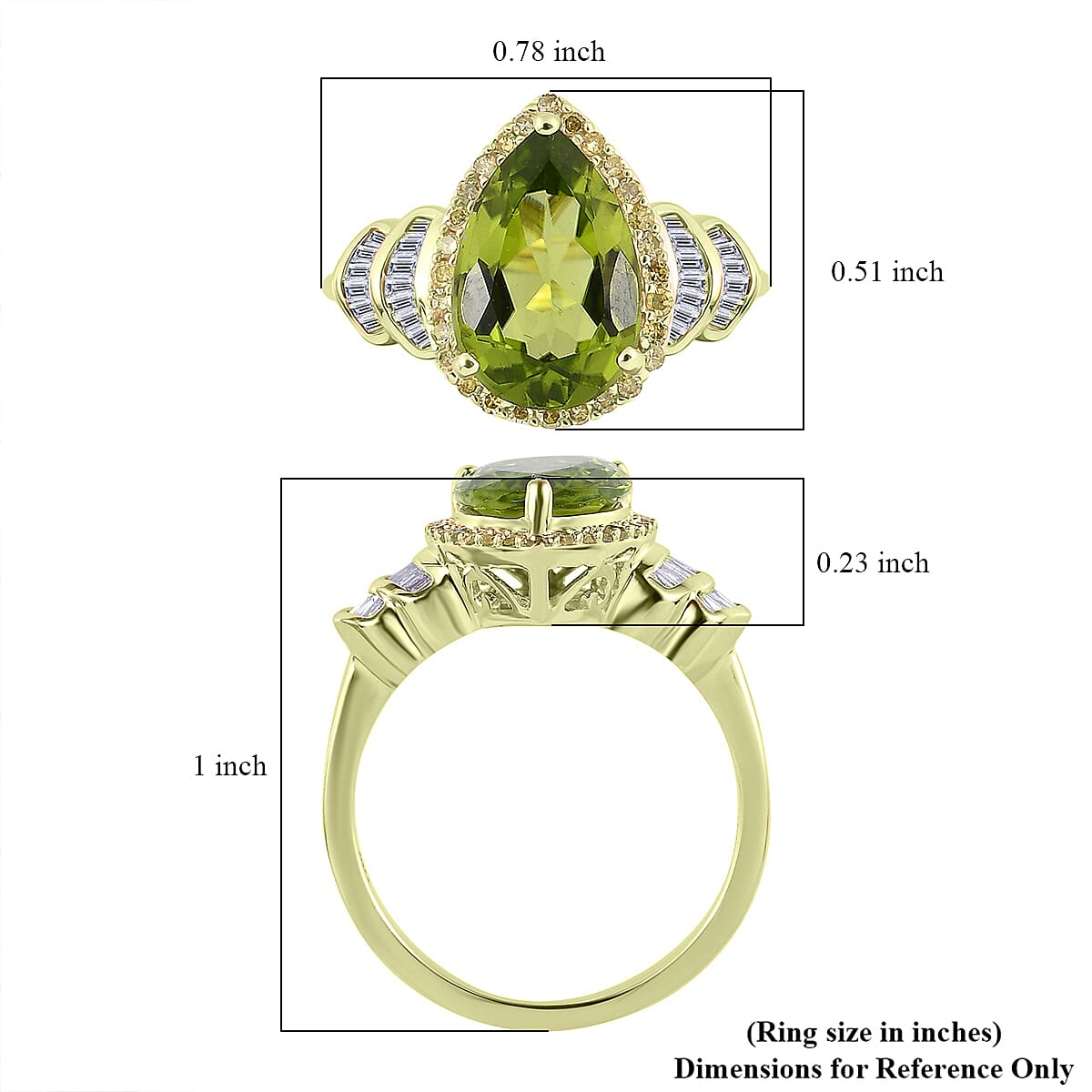 Luxoro 10K Green Gold Premium Peridot, I3 Natural Yellow and White Diamond Ring (Size 8.0) 3.50 ctw image number 5