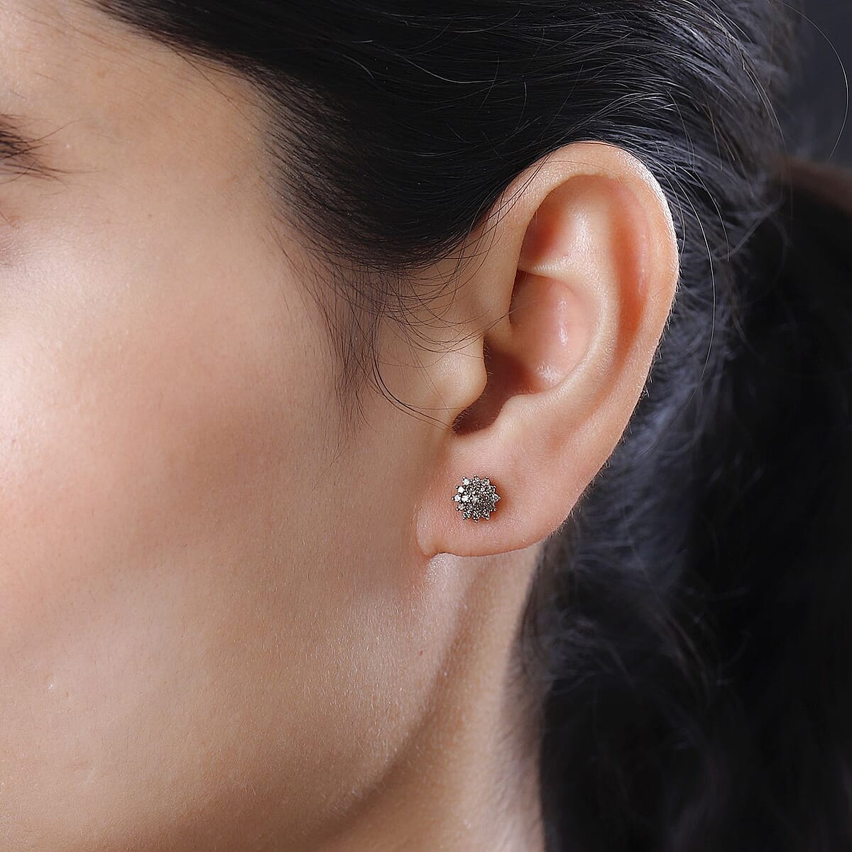 Natural Champagne Diamond Floral Stud Earrings in Vermeil Rose Gold Over Sterling Silver 0.25 ctw image number 2