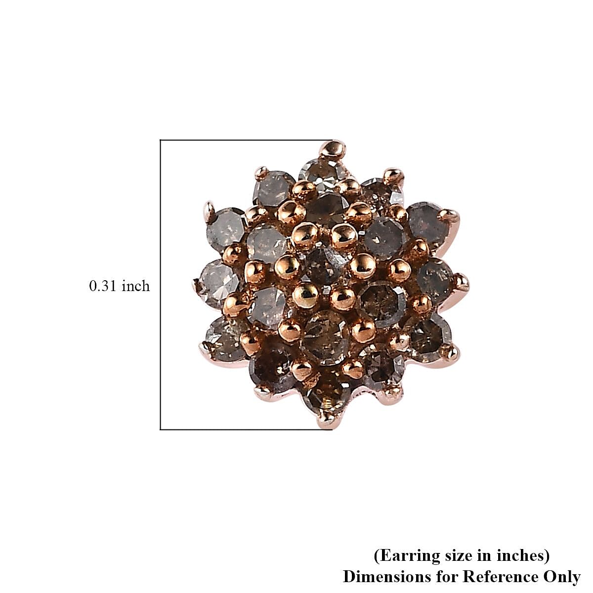 Natural Champagne Diamond Floral Stud Earrings in Vermeil Rose Gold Over Sterling Silver 0.25 ctw image number 4