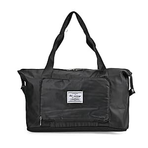 Black 100% Polyester Hand Washable Foldable Travel Bag with Zipper Closure