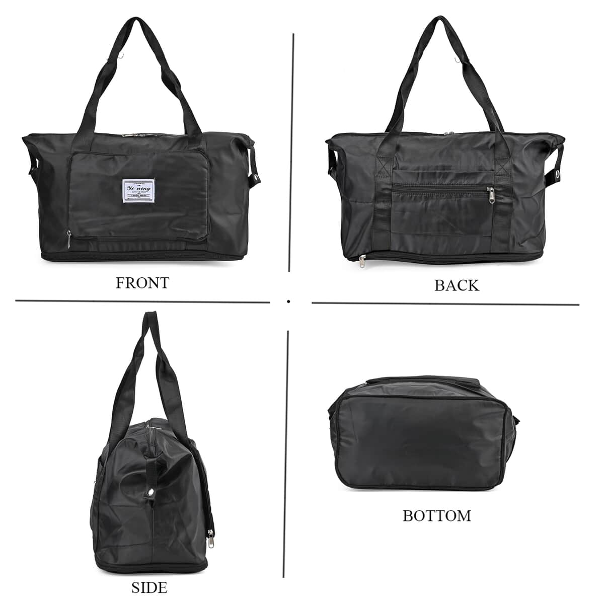 Black 100% Polyester Hand Washable Foldable Travel Bag with Zipper Closure image number 1