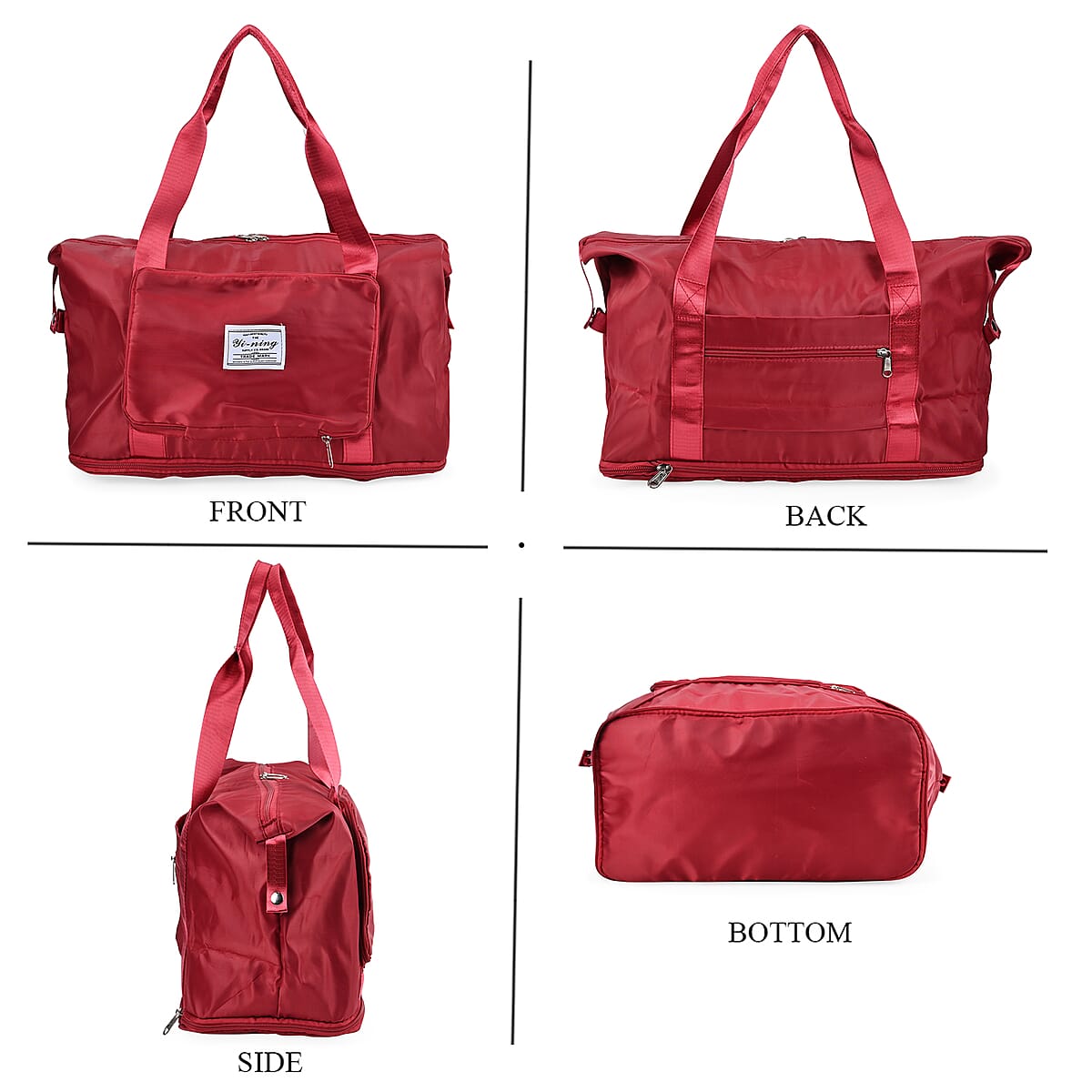 Red 100% Polyester Hand Washable Foldable Travel Bag with Zipper Closure image number 1