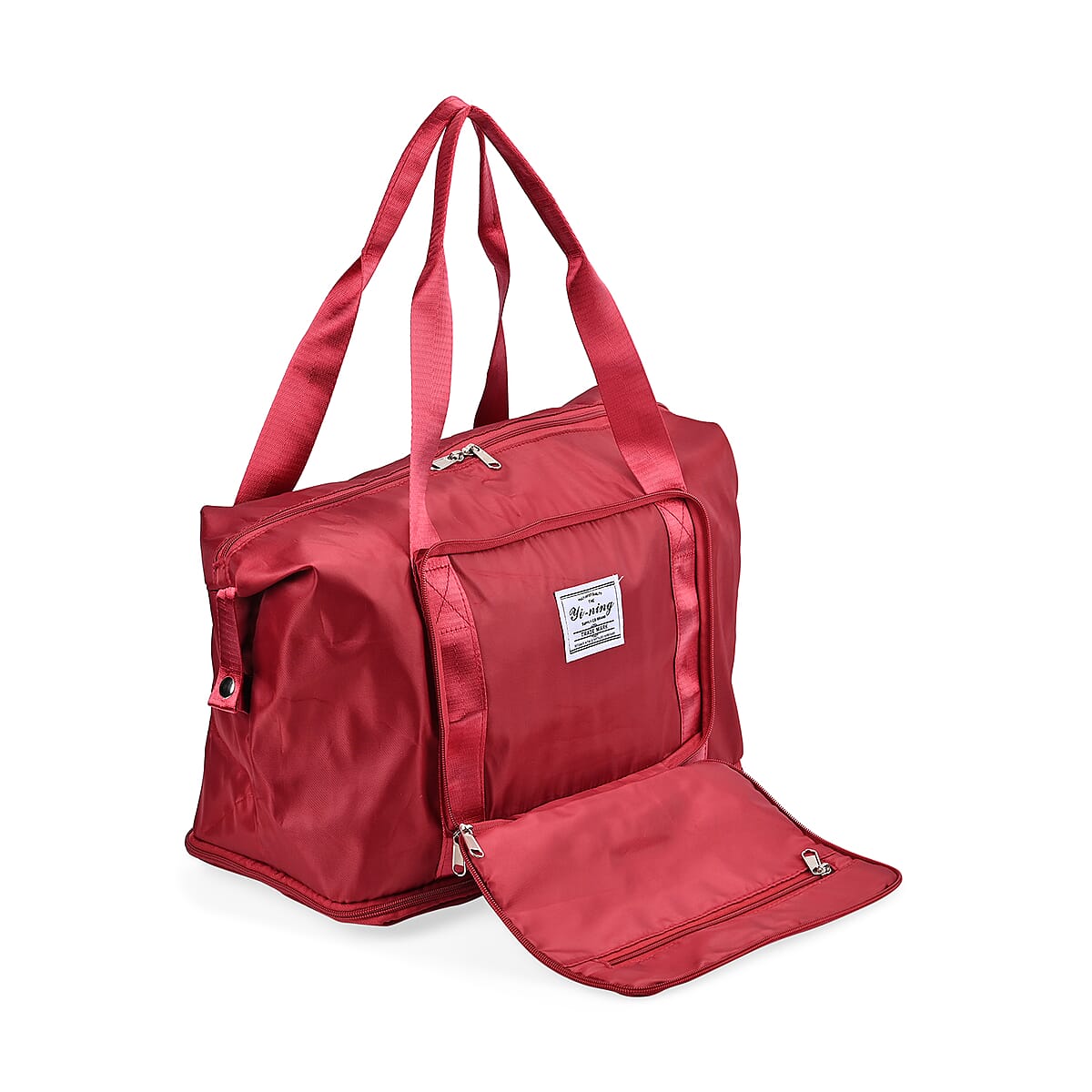 Red 100% Polyester Hand Washable Foldable Travel Bag with Zipper Closure image number 2