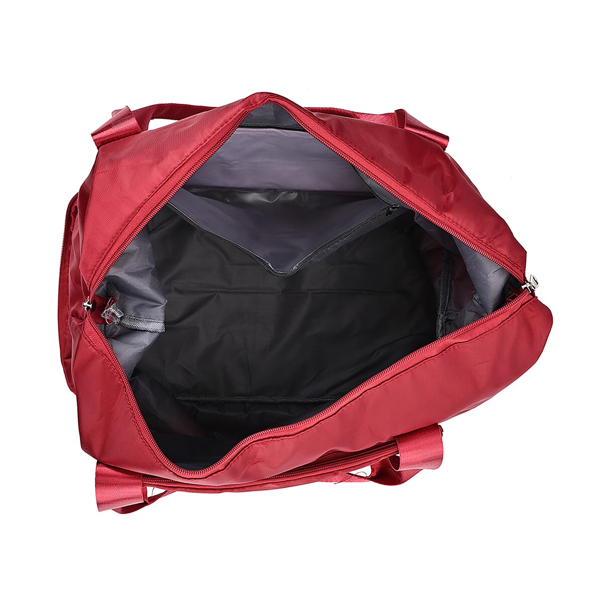 Red 100% Polyester Hand Washable Foldable Travel Bag with Zipper Closure image number 3