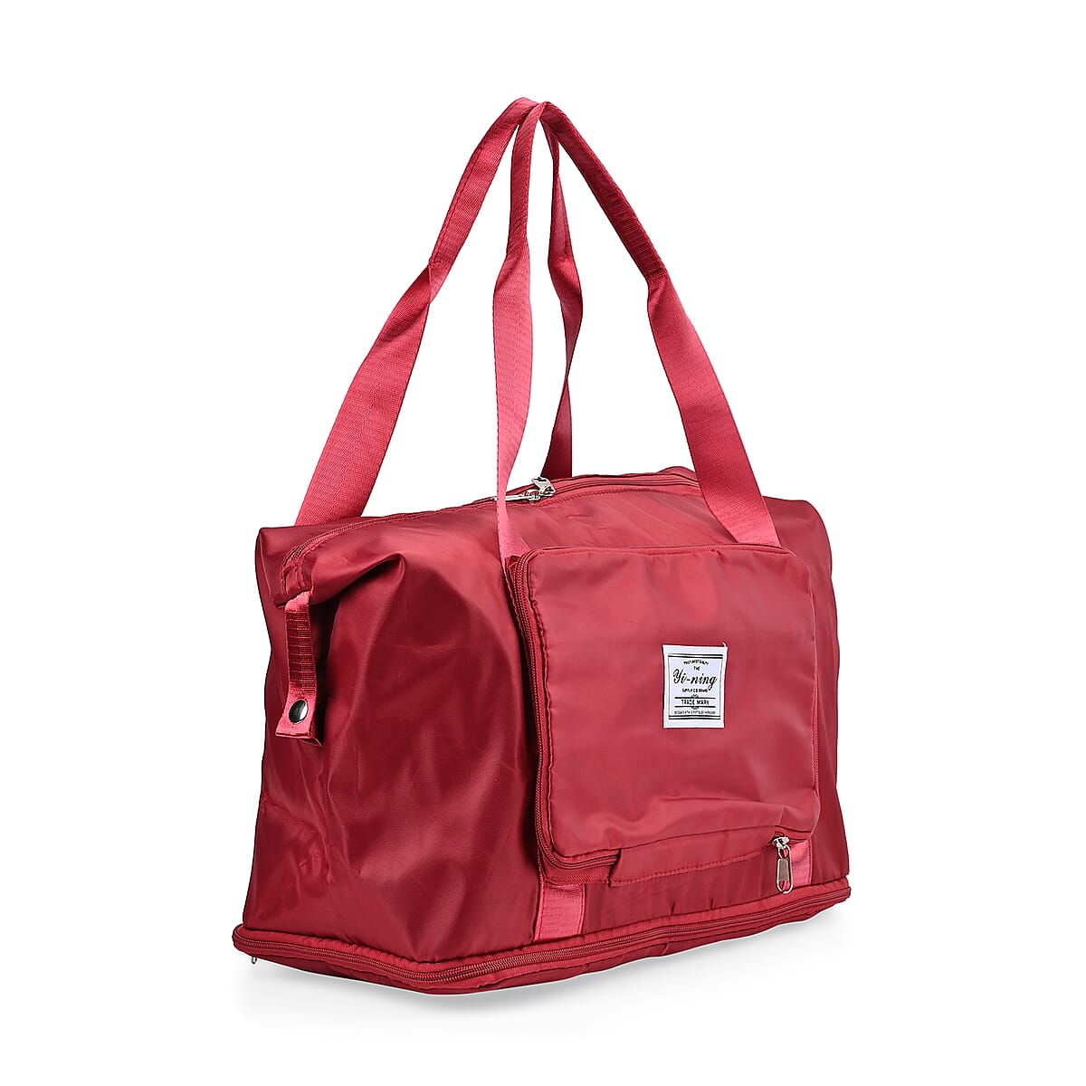 Red 100% Polyester Hand Washable Foldable Travel Bag with Zipper Closure image number 4