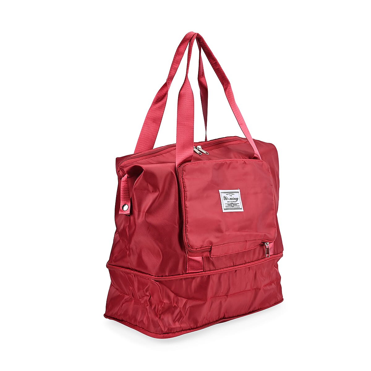 Red 100% Polyester Hand Washable Foldable Travel Bag with Zipper Closure image number 5