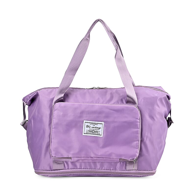 Purple 100% Polyester Hand Washable Foldable Travel Bag with Zipper Closure