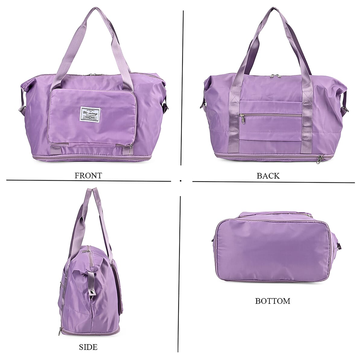 Purple 100% Polyester Hand Washable Foldable Travel Bag with Zipper Closure image number 1